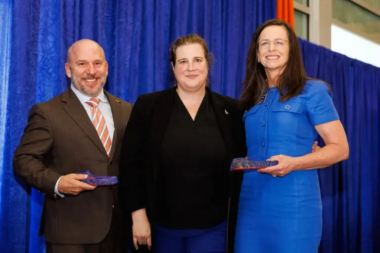 Judge Patricia Barksdale (JD 96), UF Law Dean Merritt McAlister, and Timothy “Tim” Cerio (JD 95) at the 2025 Past, Present, and Future Ceremony
