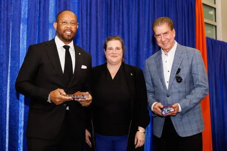 Gregorio “Greg” Francis (JD 94), UF Law Dean Merritt McAlister, and Pedro Martin (JD 78) at the 2025 Past, Present, and Future Ceremony