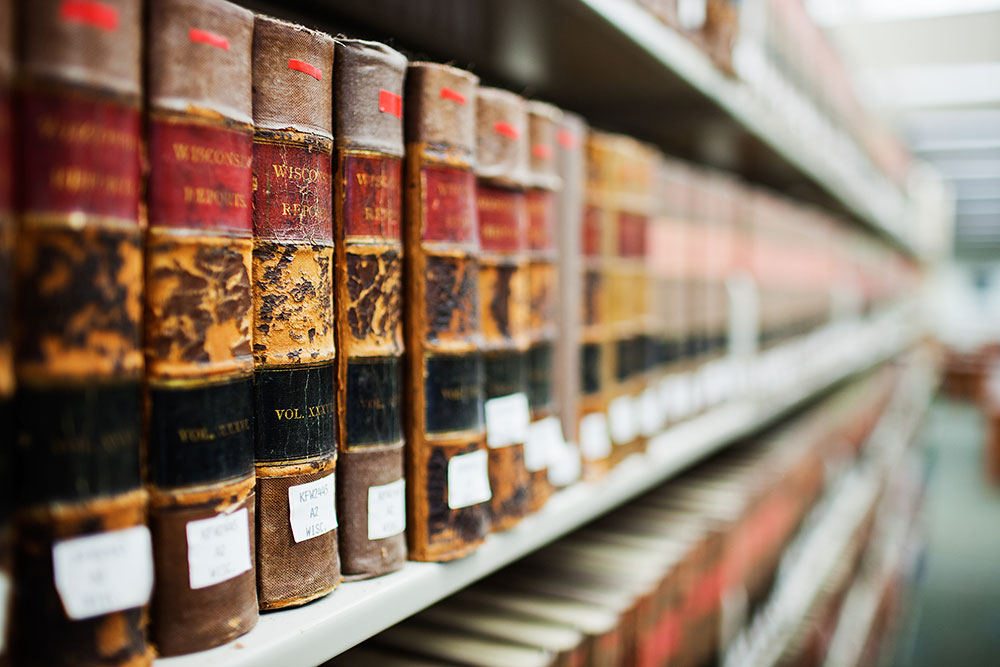 Books on a library shelf