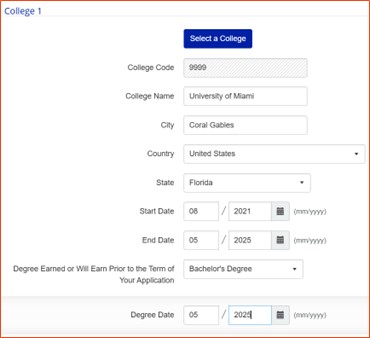 Manually enter your undergraduate school's information
