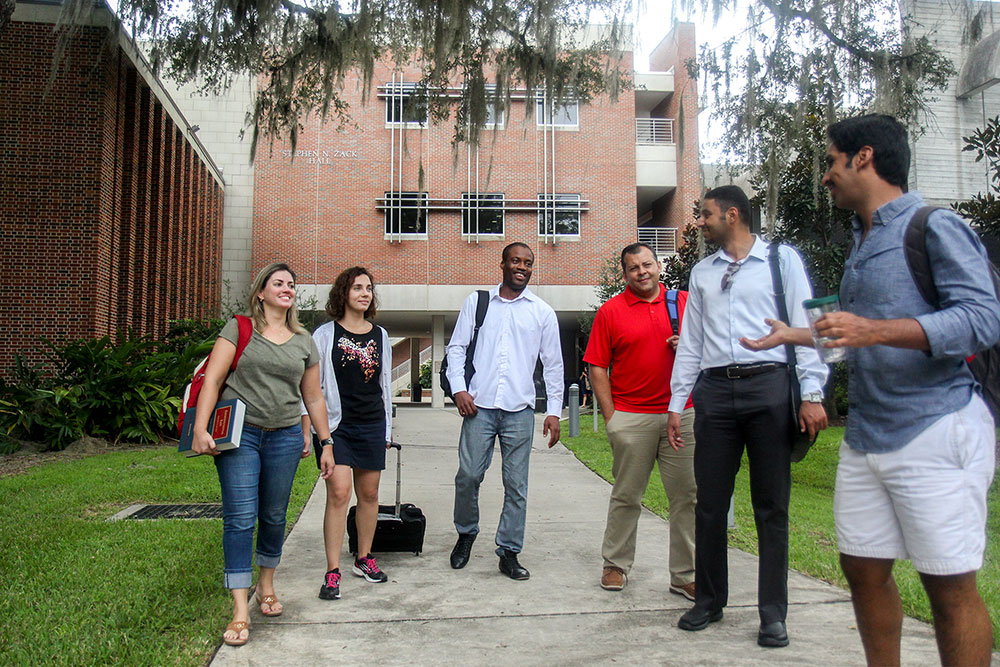 A group of students on the walking trail
