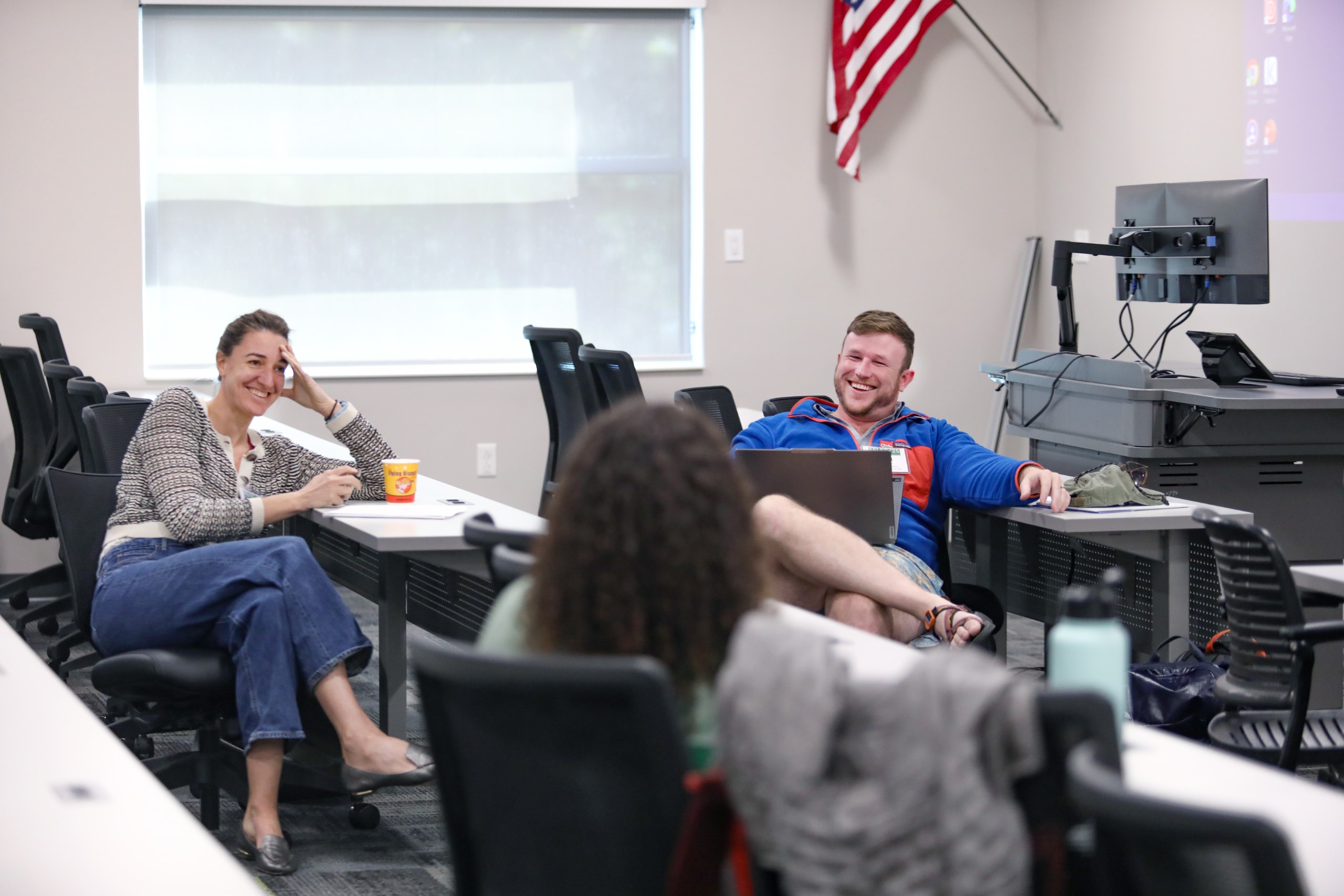 Attendees of the Junior Law Conference at UF Law share ideas and listen during three small-group panels on November 7 at UF Law's Martin Levin Advocacy Center courtrooms. The panels included the Environmental Rights panel with panelists Ethan Prall, Camila Bustos, Tony Derron, Amber Polk, and moderator Thomas Hawkins; the Climate Law panel with panelists Monica Iyer, Angela Hefti, Paul Rink, and moderator Sam Bookman; and the Water Law and Financial Incentives panel with panelists Valentina Wagner, Annie Brett, Adam Orford, and moderator Alex Erwin.