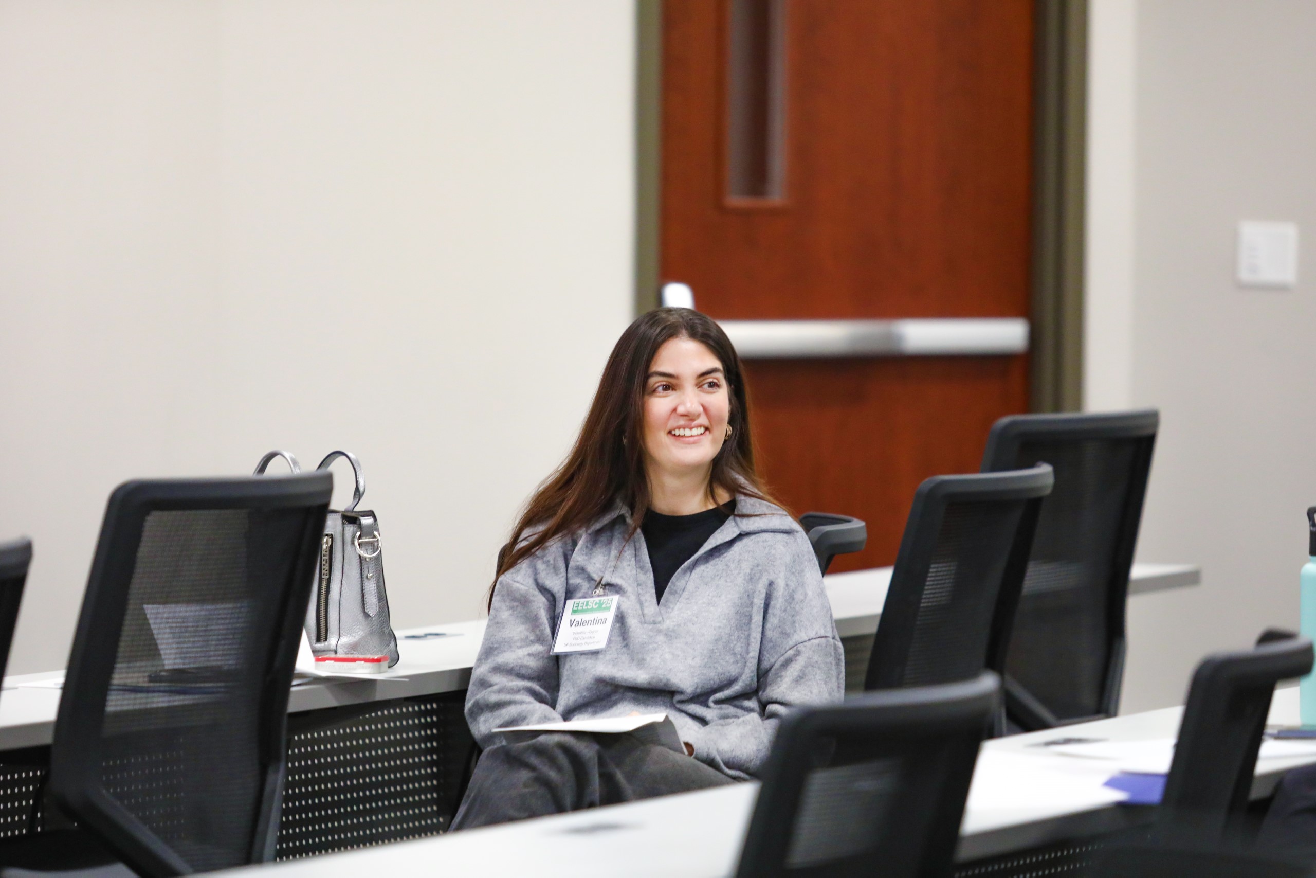 Attendees of the Junior Law Conference at UF Law share ideas and listen during three small-group panels on November 7 at UF Law's Martin Levin Advocacy Center courtrooms. The panels included the Environmental Rights panel with panelists Ethan Prall, Camila Bustos, Tony Derron, Amber Polk, and moderator Thomas Hawkins; the Climate Law panel with panelists Monica Iyer, Angela Hefti, Paul Rink, and moderator Sam Bookman; and the Water Law and Financial Incentives panel with panelists Valentina Wagner, Annie Brett, Adam Orford, and moderator Alex Erwin.