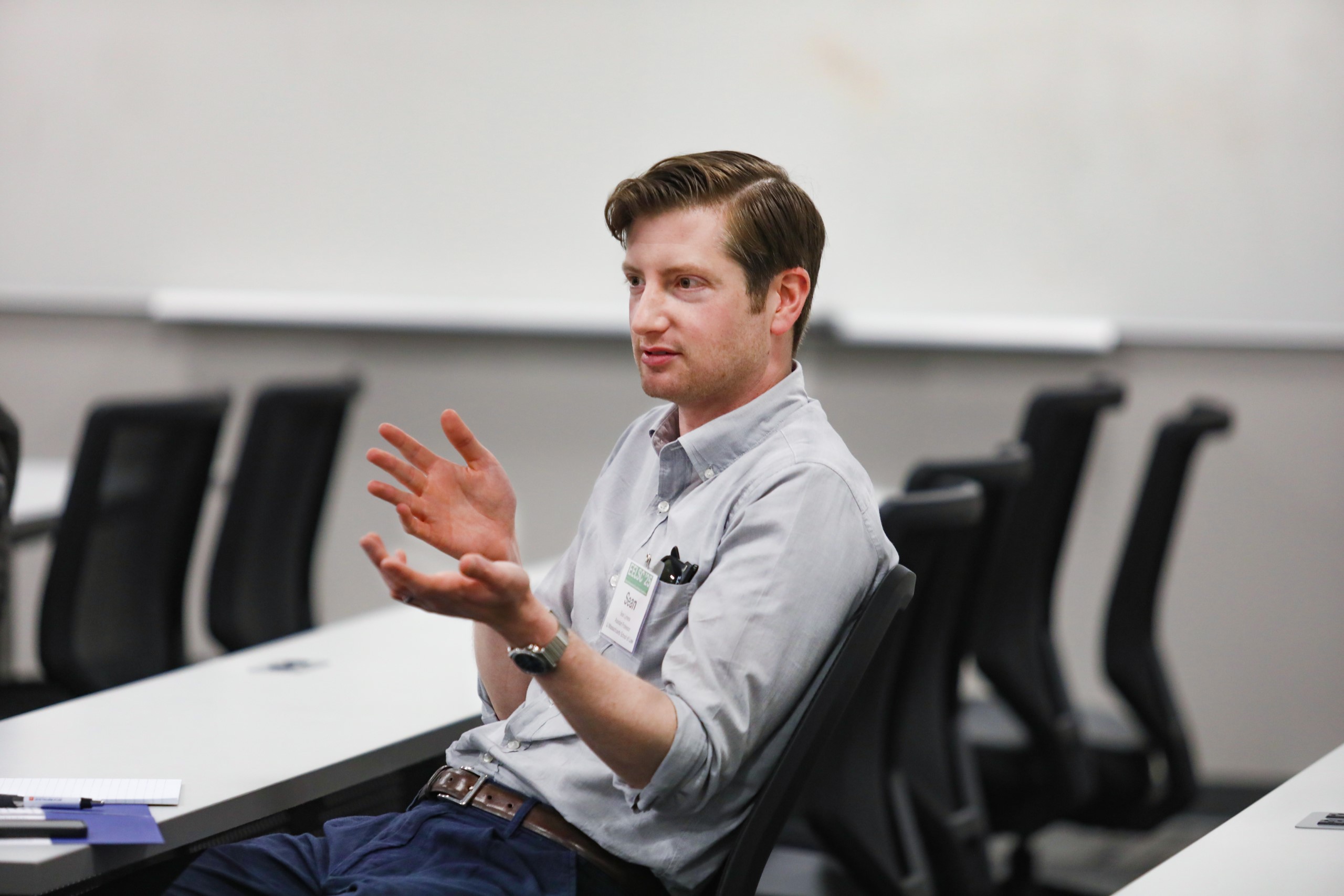 Attendees of the Junior Law Conference at UF Law share ideas and listen during three small-group panels on November 7 at UF Law's Martin Levin Advocacy Center courtrooms. The panels included the Environmental Rights panel with panelists Ethan Prall, Camila Bustos, Tony Derron, Amber Polk, and moderator Thomas Hawkins; the Climate Law panel with panelists Monica Iyer, Angela Hefti, Paul Rink, and moderator Sam Bookman; and the Water Law and Financial Incentives panel with panelists Valentina Wagner, Annie Brett, Adam Orford, and moderator Alex Erwin.