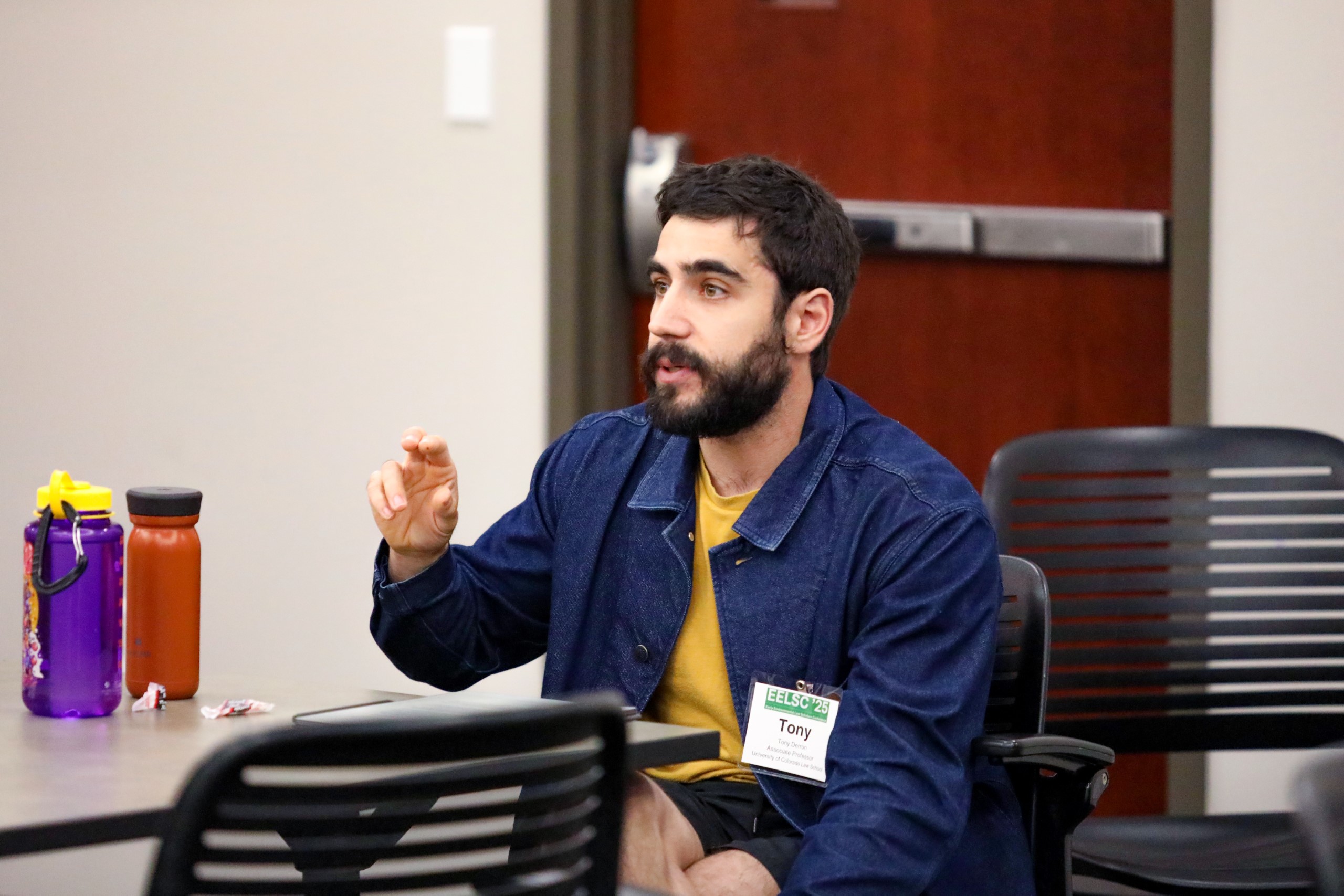 Attendees of the Junior Law Conference at UF Law share ideas and listen during three small-group panels on November 7 at UF Law's Martin Levin Advocacy Center courtrooms. The panels included the Environmental Rights panel with panelists Ethan Prall, Camila Bustos, Tony Derron, Amber Polk, and moderator Thomas Hawkins; the Climate Law panel with panelists Monica Iyer, Angela Hefti, Paul Rink, and moderator Sam Bookman; and the Water Law and Financial Incentives panel with panelists Valentina Wagner, Annie Brett, Adam Orford, and moderator Alex Erwin.
