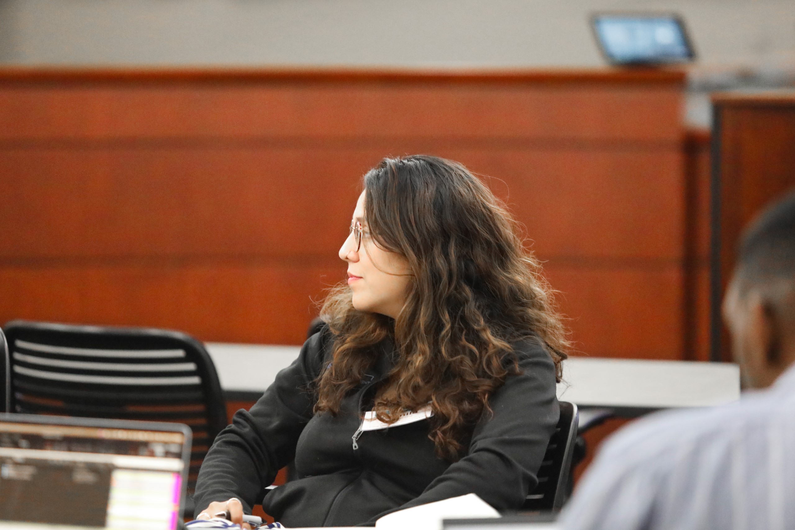 Attendees of the Junior Law Conference at UF Law share ideas and listen during three small-group panels on November 7 at UF Law's Martin Levin Advocacy Center courtrooms. The panels included the Environmental Rights panel with panelists Ethan Prall, Camila Bustos, Tony Derron, Amber Polk, and moderator Thomas Hawkins; the Climate Law panel with panelists Monica Iyer, Angela Hefti, Paul Rink, and moderator Sam Bookman; and the Water Law and Financial Incentives panel with panelists Valentina Wagner, Annie Brett, Adam Orford, and moderator Alex Erwin.