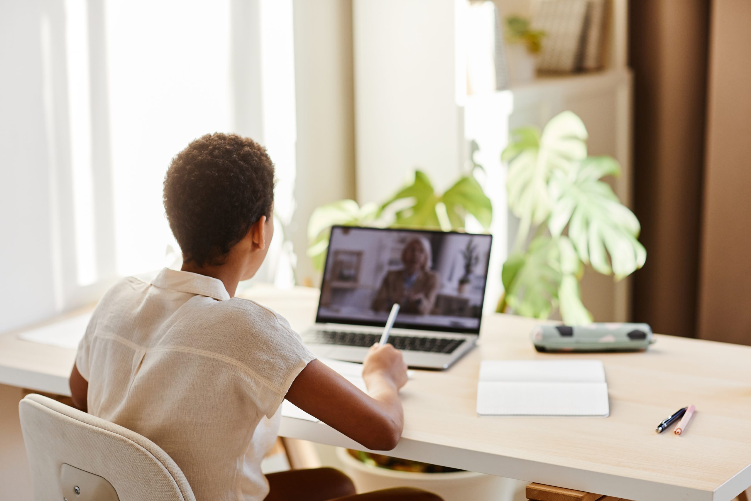 Girl Watching Online Lesson at Home