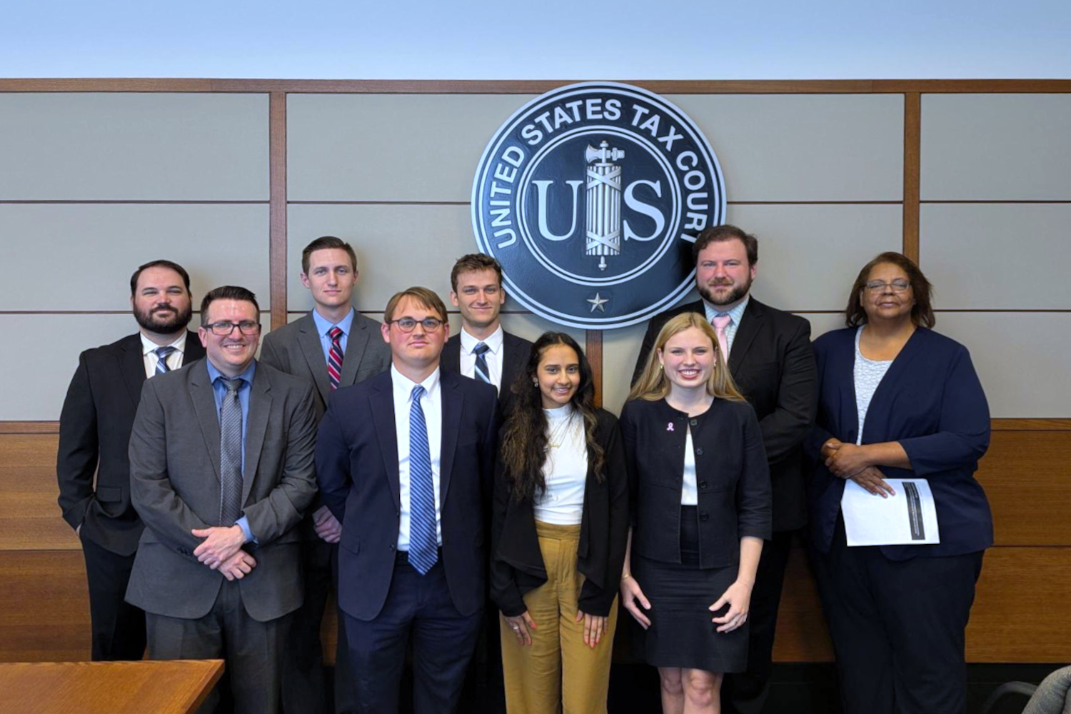 The Spring 2025 LITC attended the Tax Court calendar call in Jacksonville, Florida, which provided an opportunity for pro se petitioners to speak with pro bono attorneys to assist in settling their case with the IRS before it goes to trial. From left to right: Steven Cutler, Professor Derek Wheeler, Andrew Faul, Dominic Vogt, Emily Jamuna, Jenna St. George, John Lomicky, and Emma Ewing.