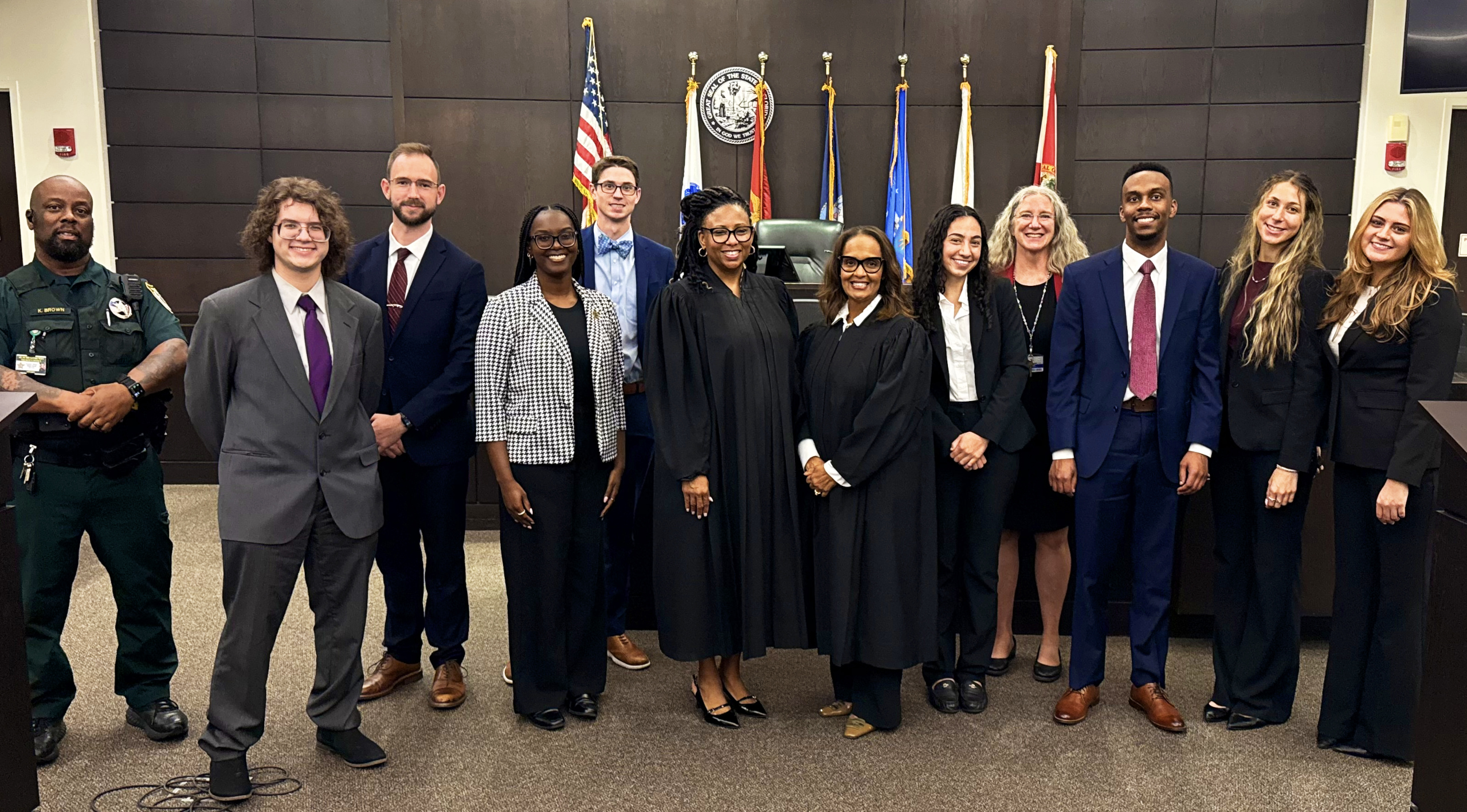The Prosecution Field Clinic visits with Judges Rawls and Miller-Jones for Professor Sarah Wolking's Fall 2026 Introduction to Criminal Prosecution Compressed Course